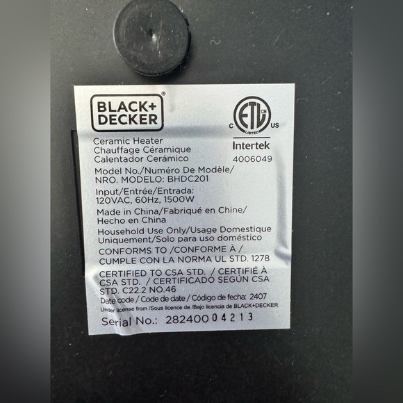 New Black + Decker Portable Space Heater Room Space Heater With Carrying Handle - Picture 6 of 6